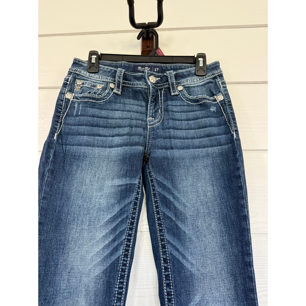 #D- 051- Miss Me Low Rise Tailored Bootcut Jeans Dark Wash Cross Embellished - Picture 2 of 8